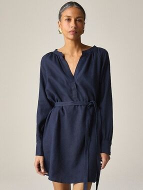 j crew linen wrap dress Linen Faux-wrap Scallop-trim Dress For Women